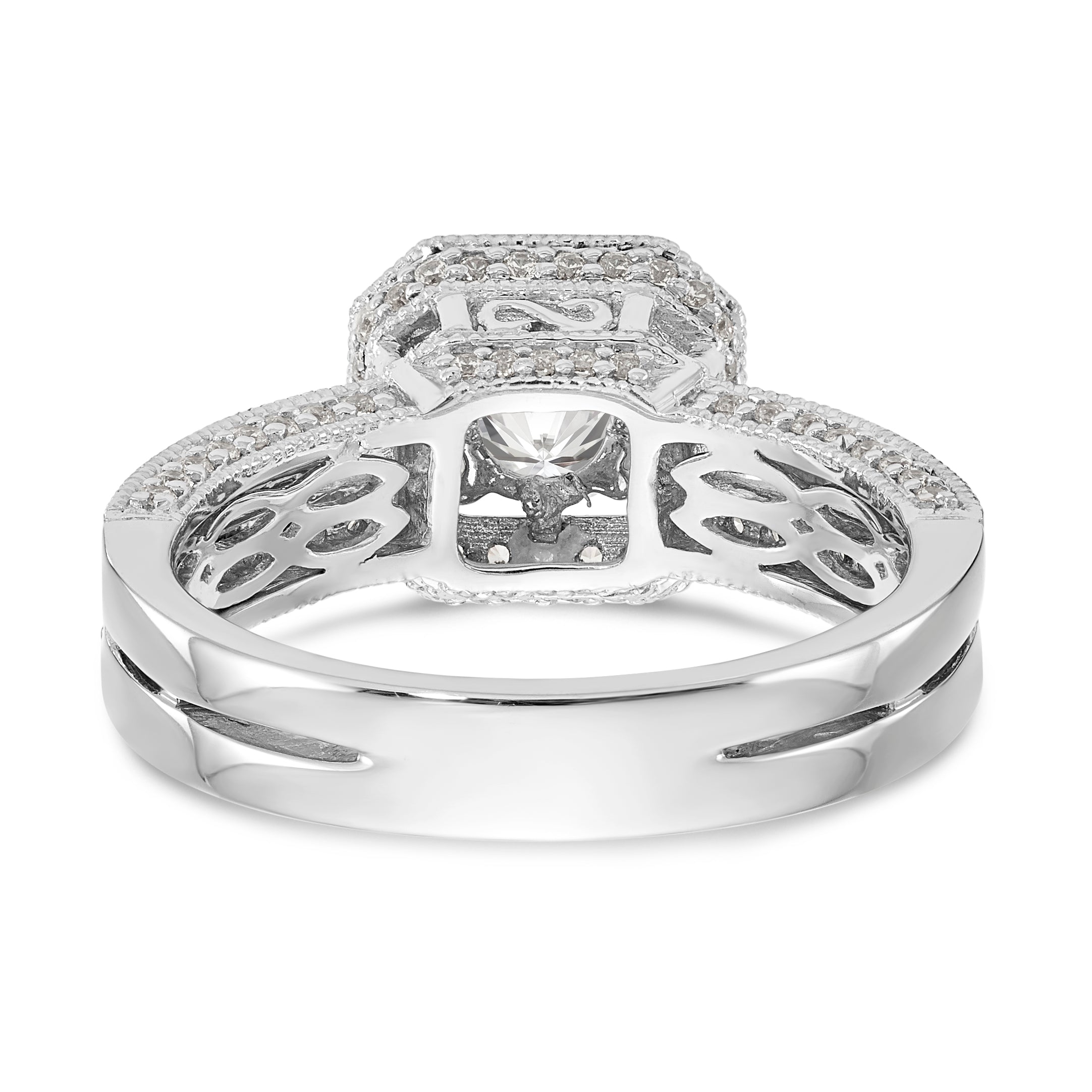 14kw Round Simulated Diamond Cushion Halo Engagement Ring