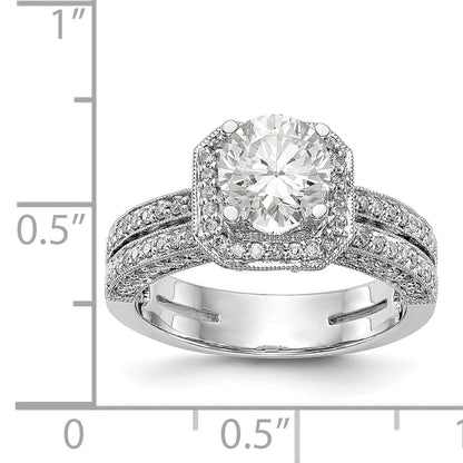 14kw Round Simulated Diamond Cushion Halo Engagement Ring