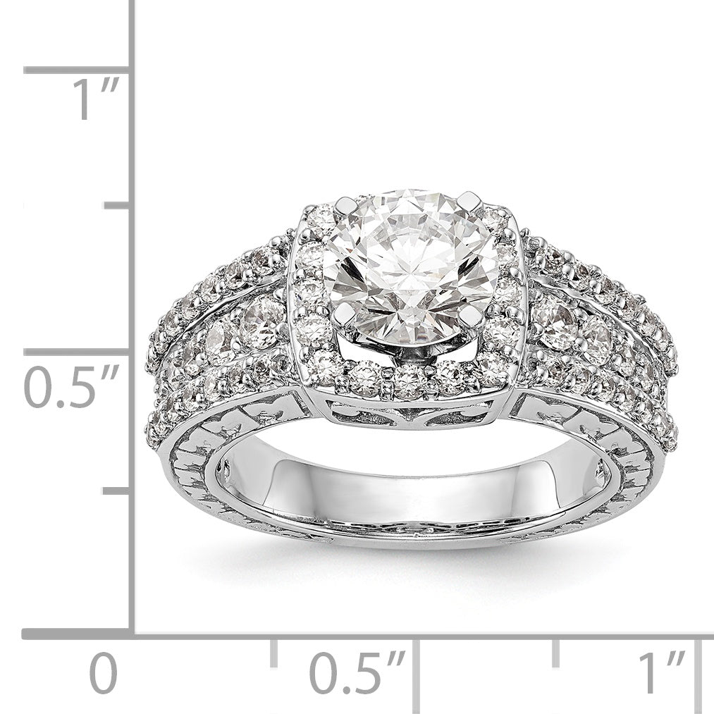 14kw Peg Set Simulated Diamond Cushion Halo Engagement Ring