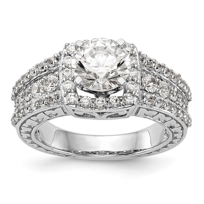 14kw Peg Set Simulated Diamond Cushion Halo Engagement Ring