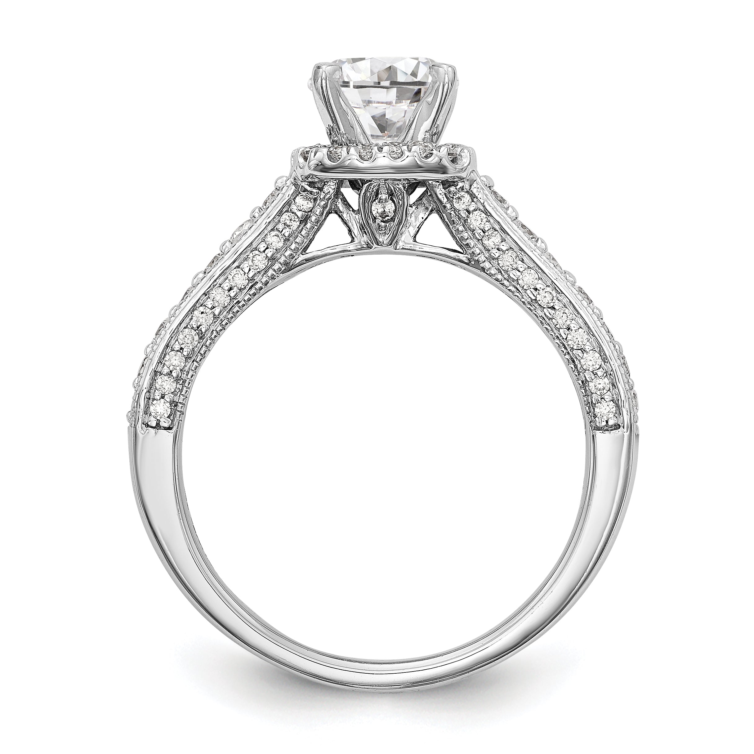 14kw Peg Set Simulated Diamond Fancy Halo Engagement Ring