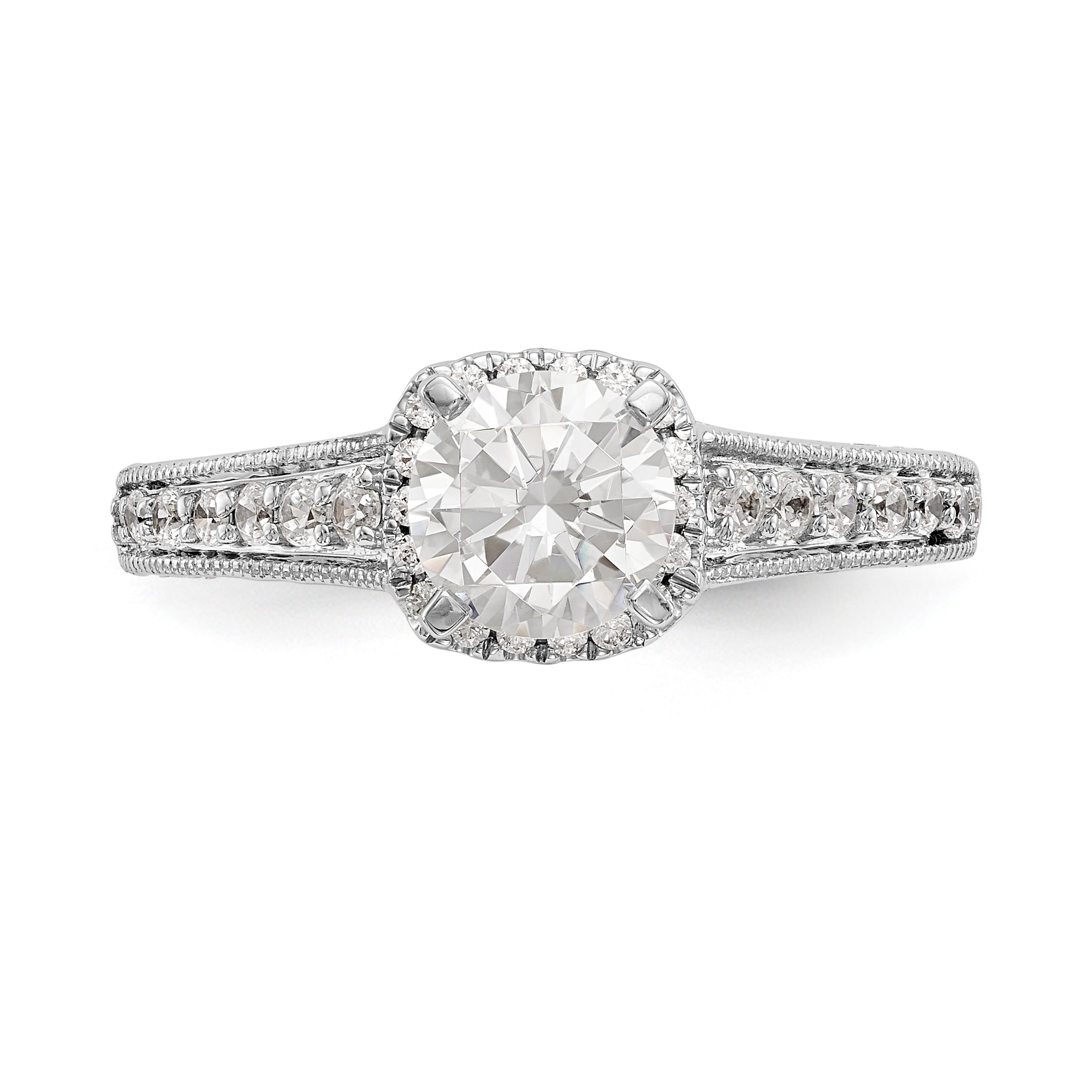 14kw Peg Set Simulated Diamond Fancy Halo Engagement Ring