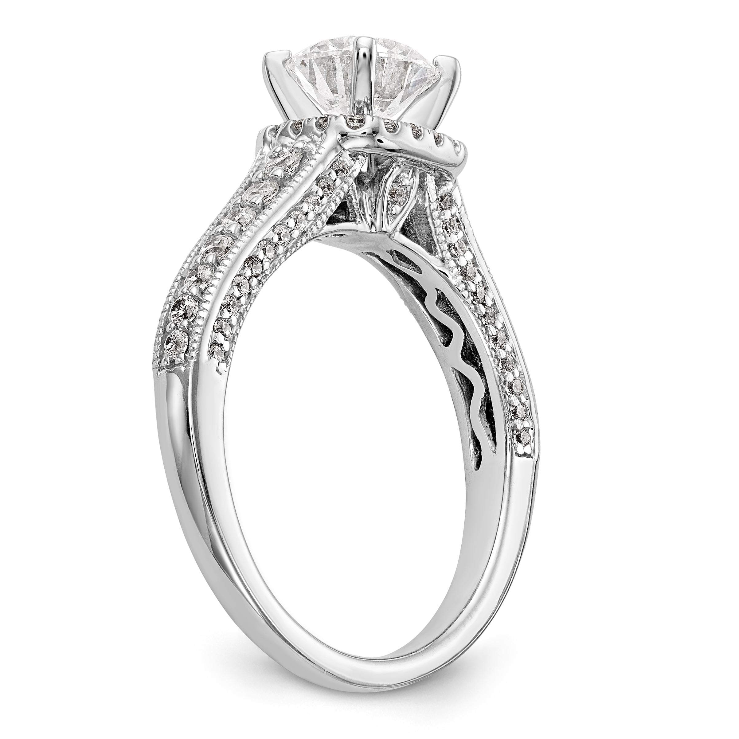 14kw Peg Set Simulated Diamond Fancy Halo Engagement Ring