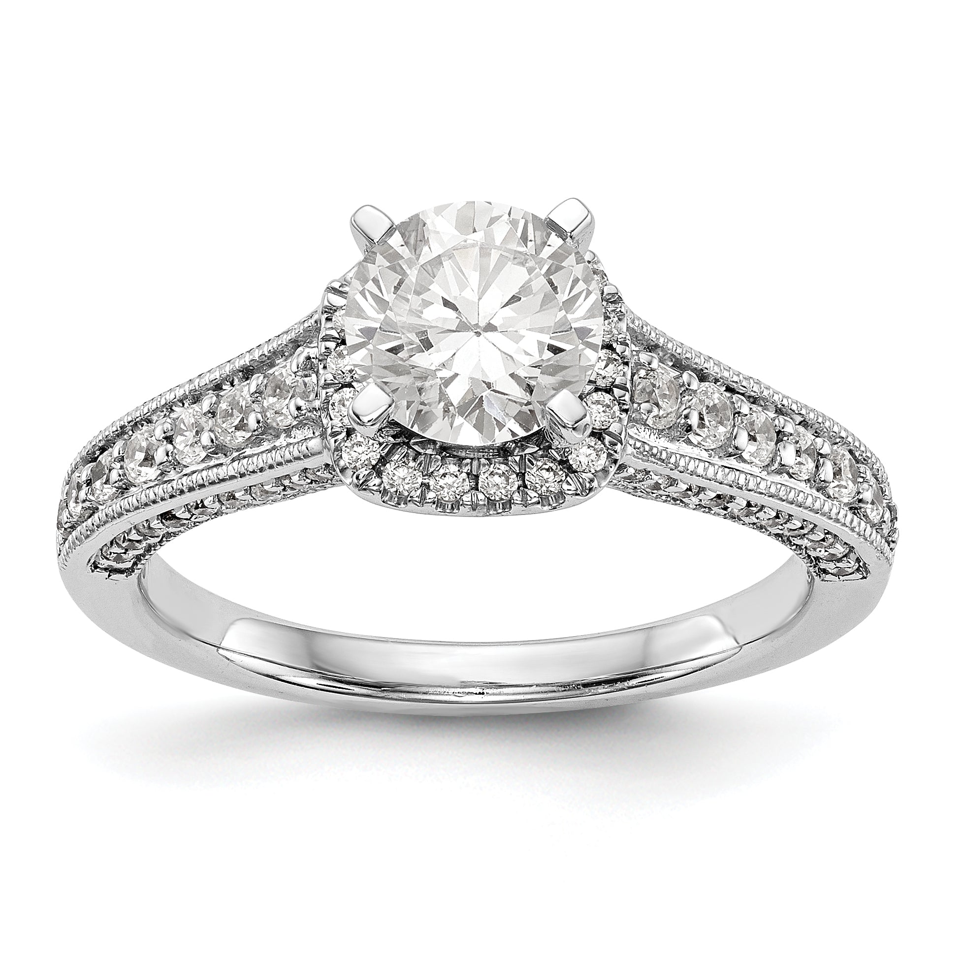 14kw Peg Set Simulated Diamond Fancy Halo Engagement Ring