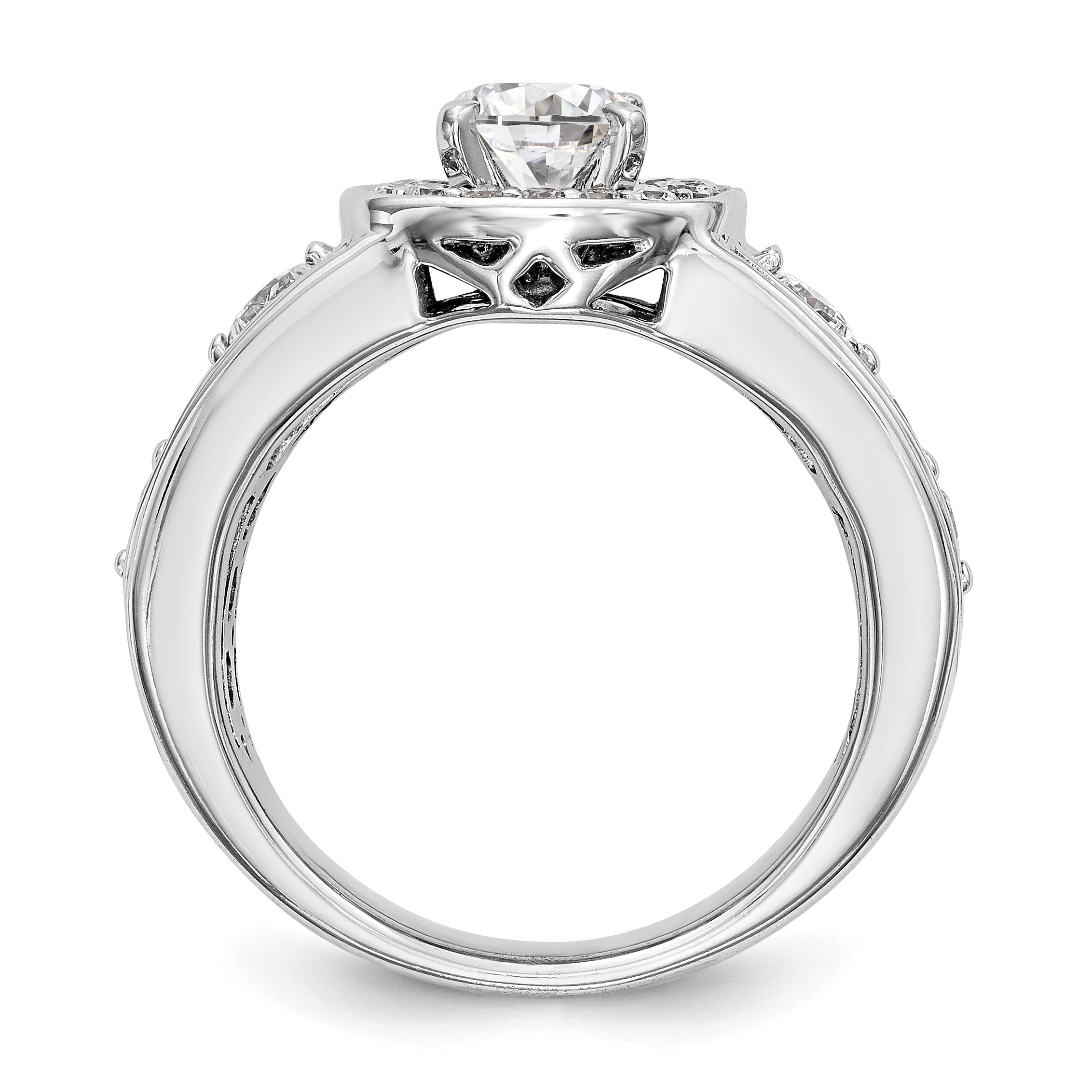 14kw Peg Set Simulated Diamond Fancy Halo Engagement Ring