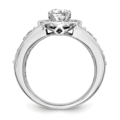 14kw Peg Set Simulated Diamond Fancy Halo Engagement Ring