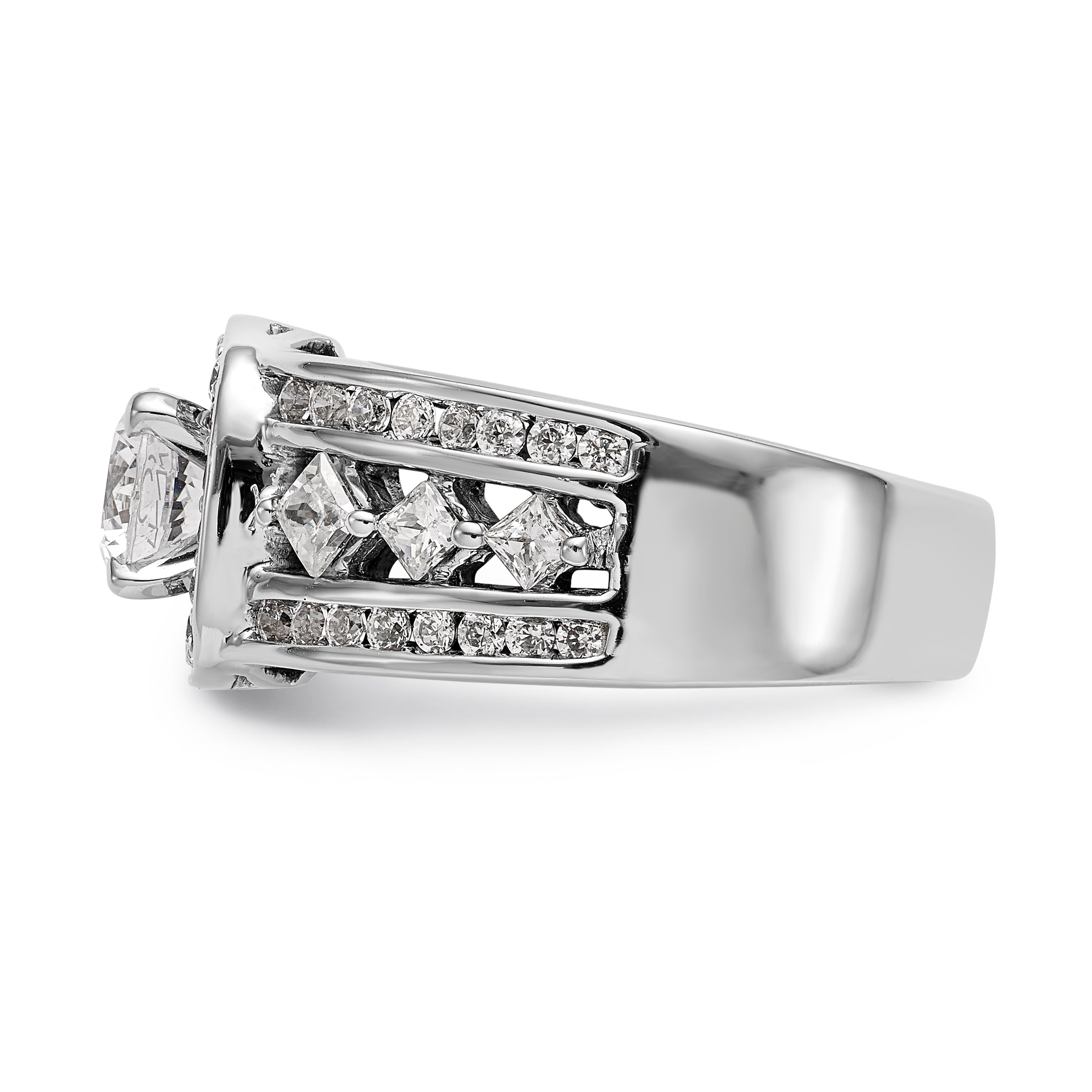 14kw Peg Set Simulated Diamond Fancy Halo Engagement Ring