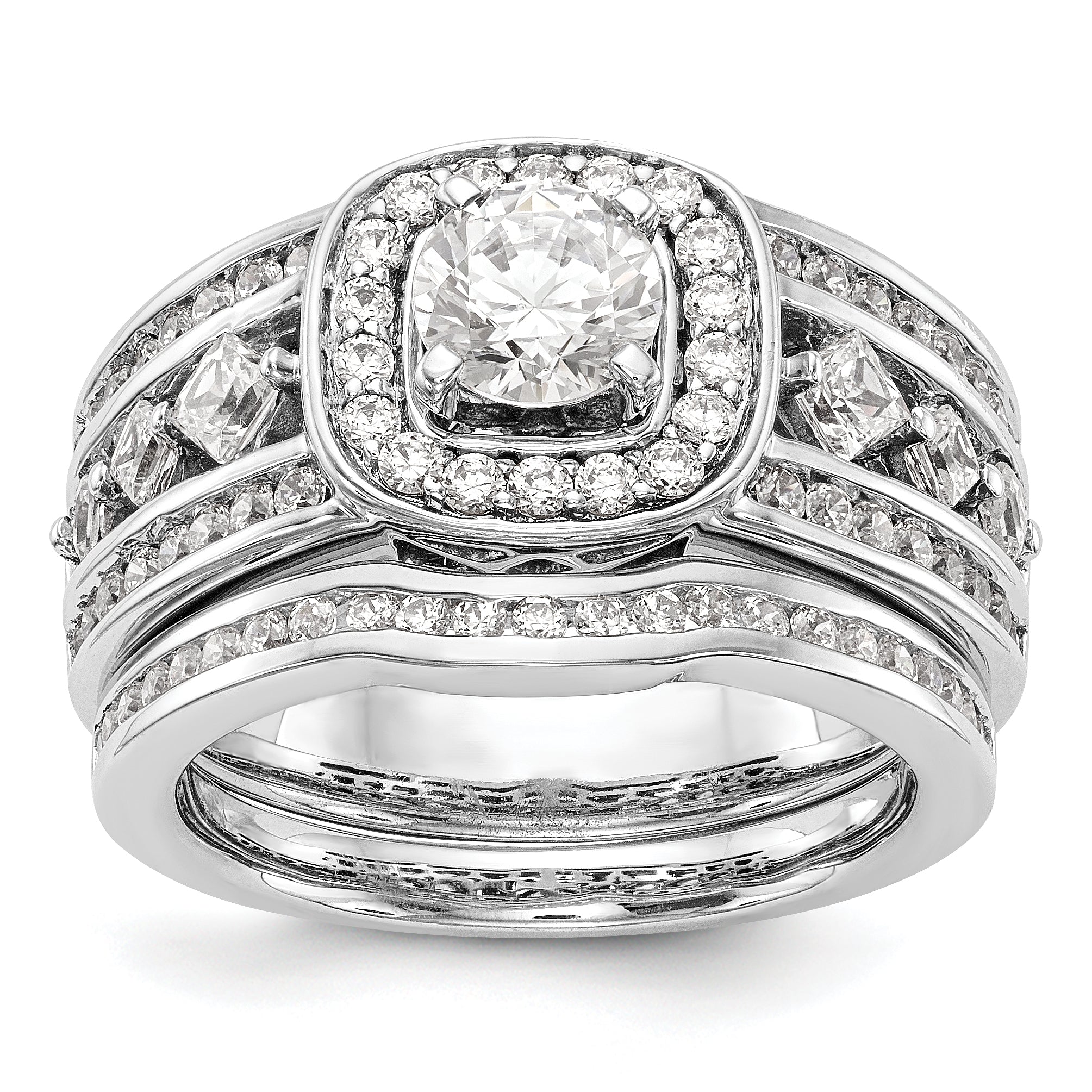 14kw Peg Set Simulated Diamond Fancy Halo Engagement Ring