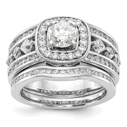 14kw Peg Set Simulated Diamond Fancy Halo Engagement Ring