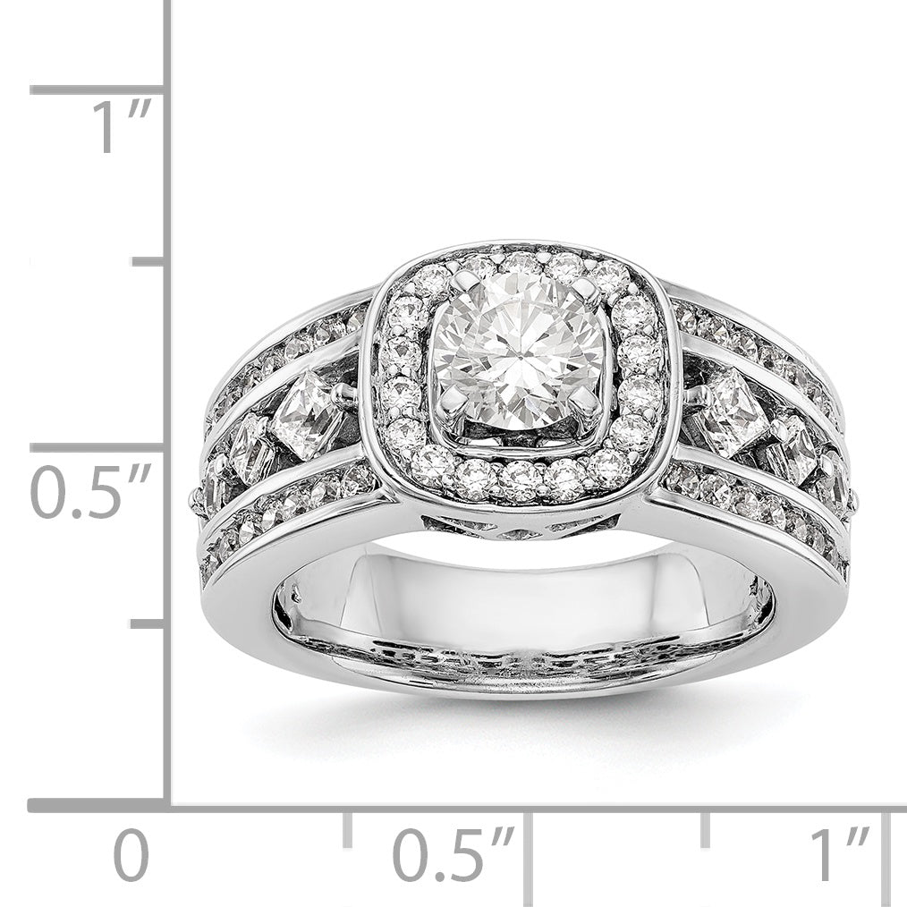 14kw Peg Set Simulated Diamond Fancy Halo Engagement Ring