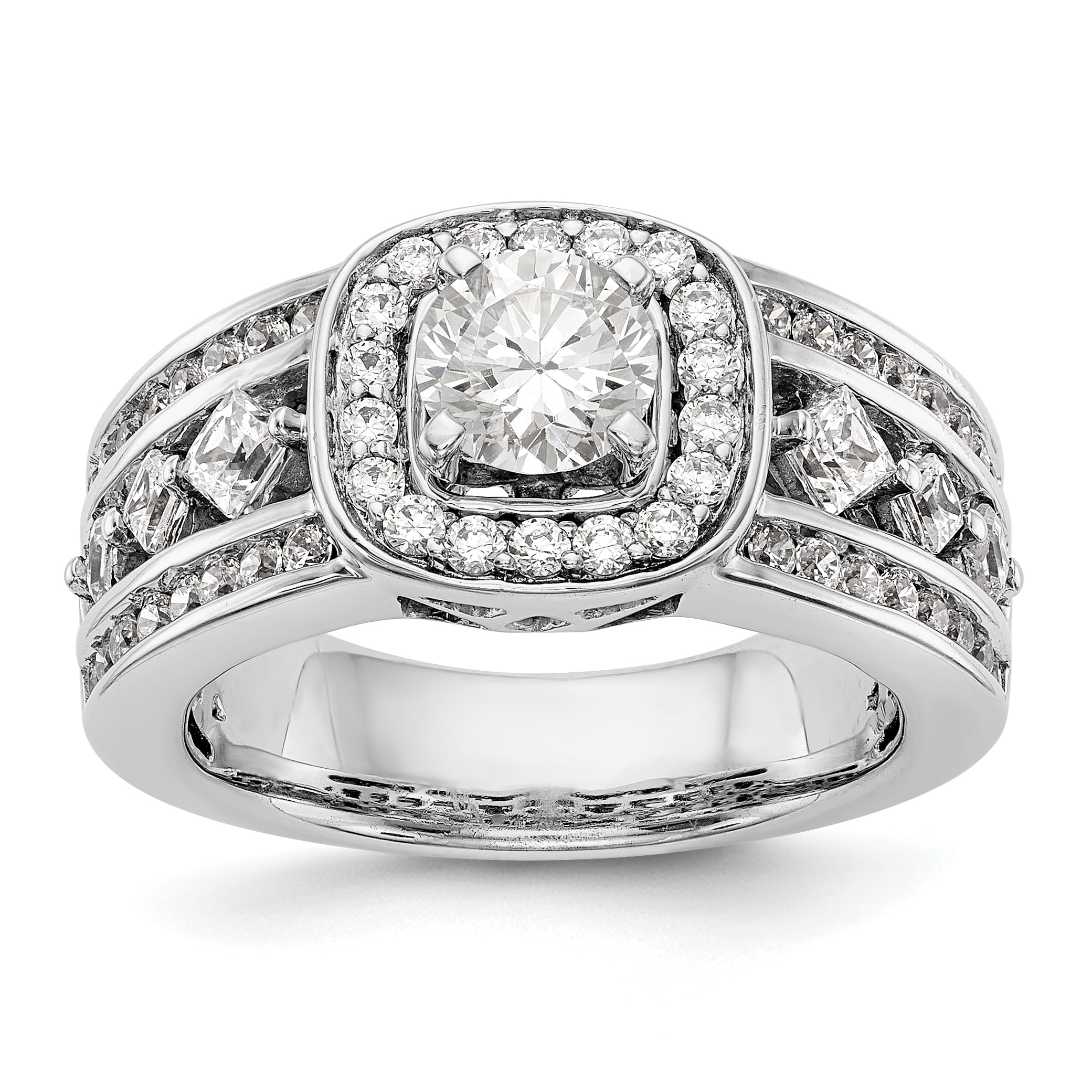 14kw Peg Set Simulated Diamond Fancy Halo Engagement Ring