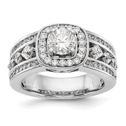 14kw Peg Set Simulated Diamond Fancy Halo Engagement Ring
