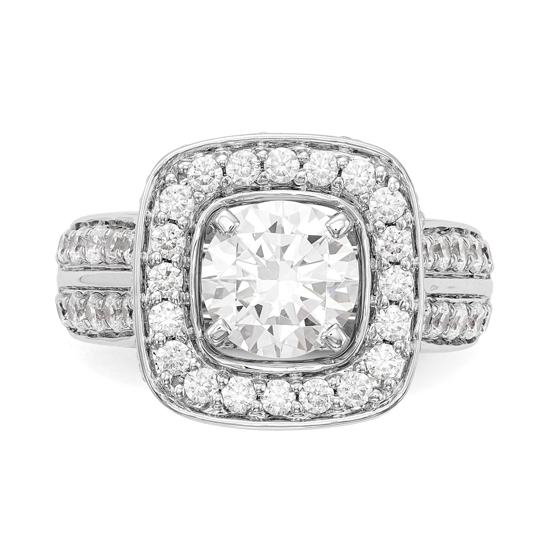 14kw Peg Set Simulated Diamond Cushion Halo Engagement Ring
