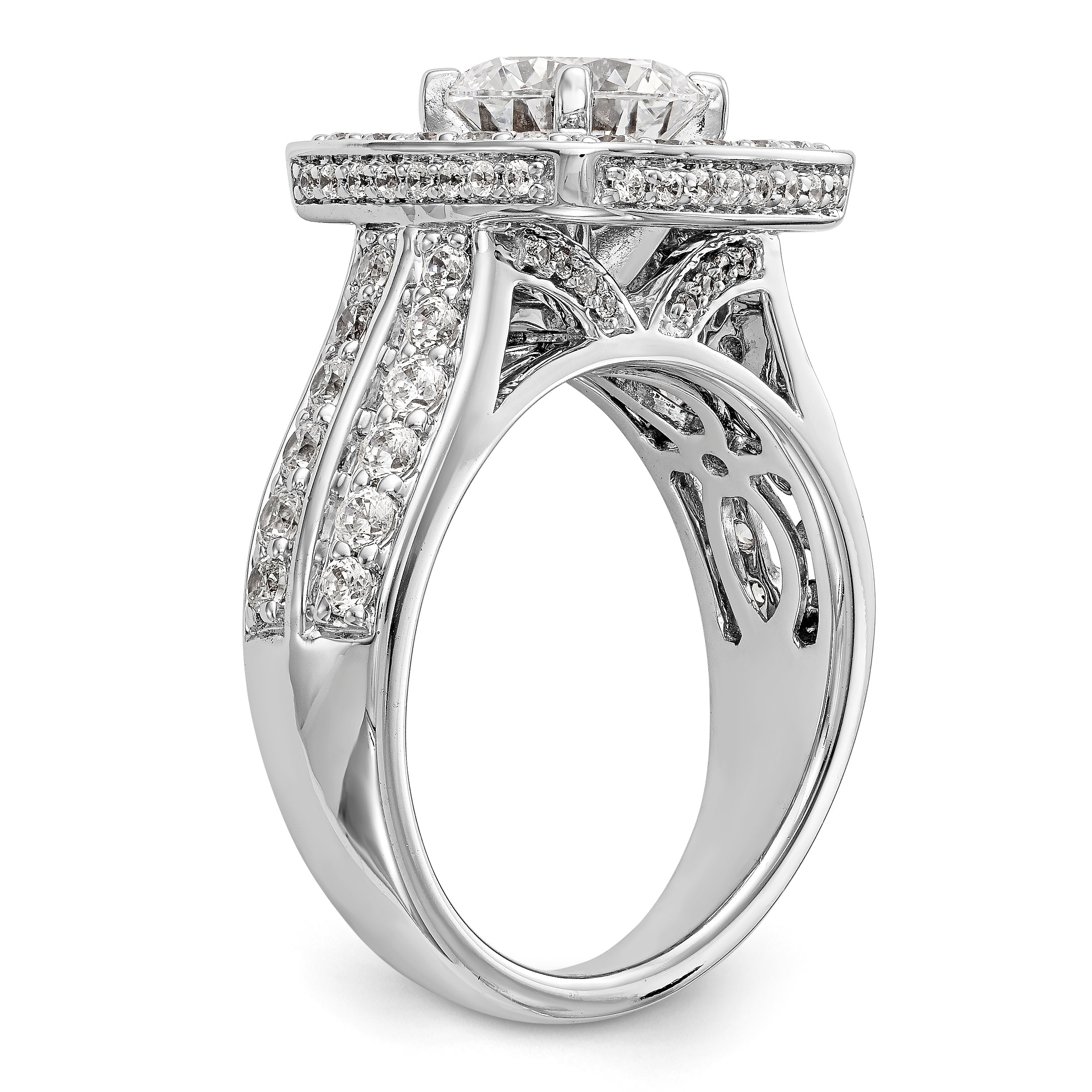 14kw Peg Set Simulated Diamond Cushion Halo Engagement Ring
