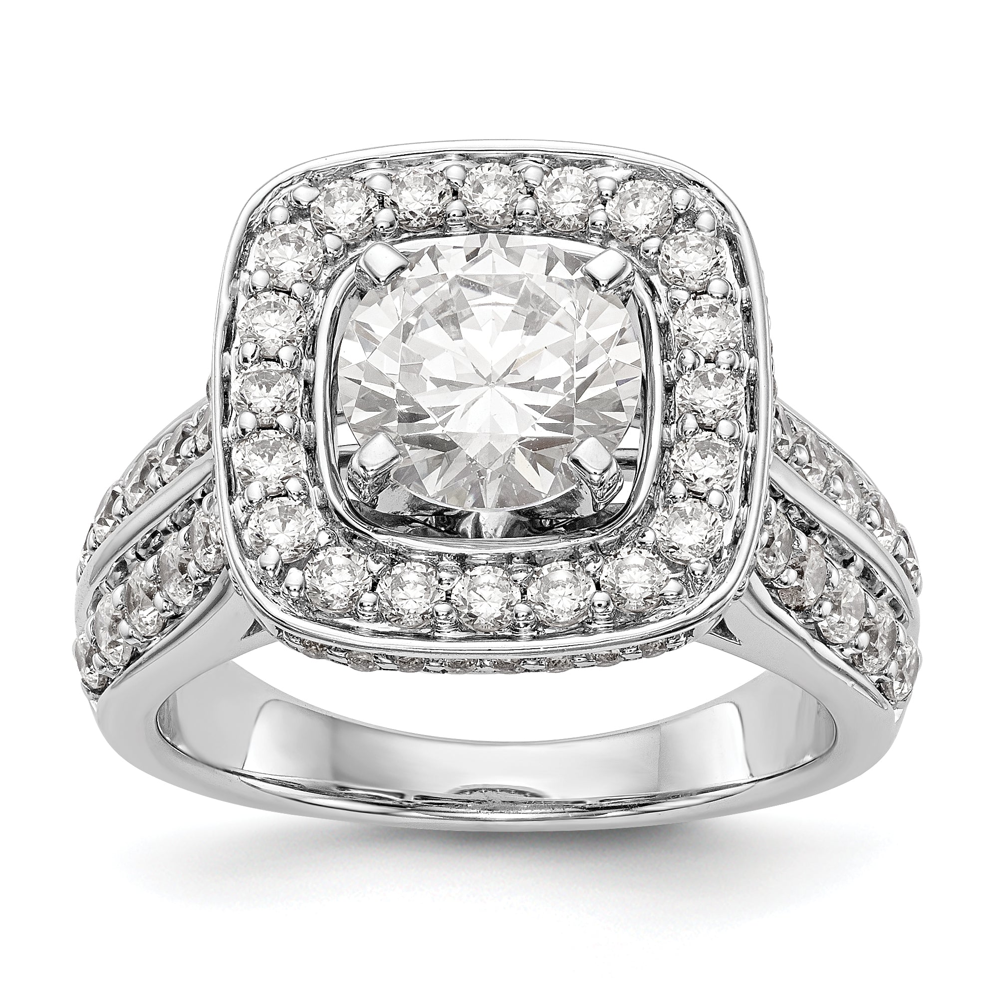 14kw Peg Set Simulated Diamond Cushion Halo Engagement Ring