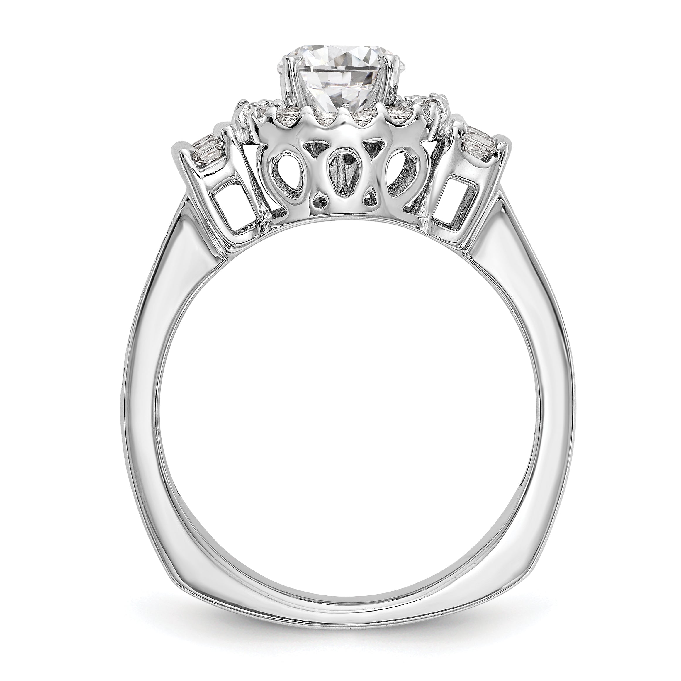 14kw Peg Set Simulated Diamond Fancy Halo Engagement Ring