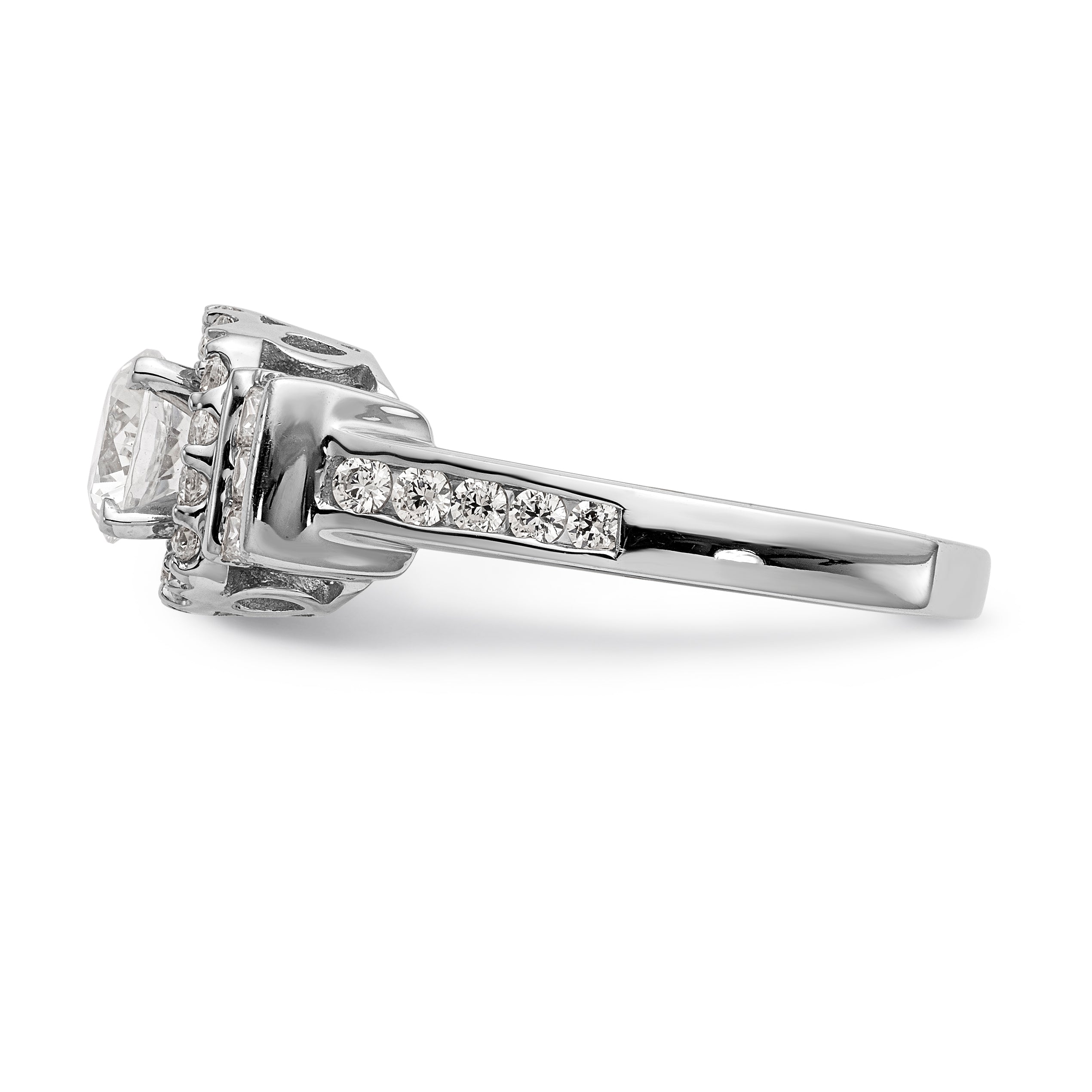 14kw Peg Set Simulated Diamond Fancy Halo Engagement Ring