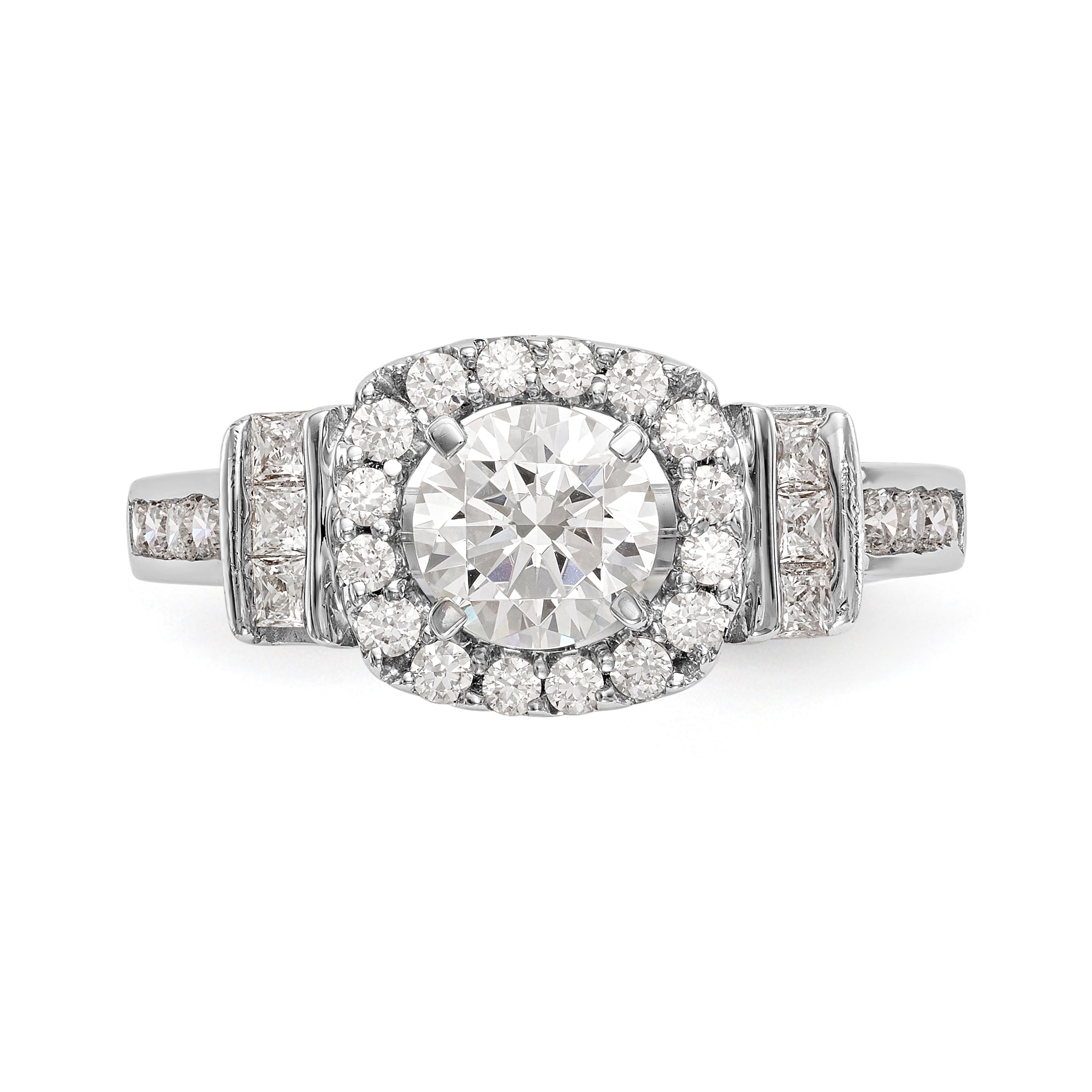 14kw Peg Set Simulated Diamond Fancy Halo Engagement Ring