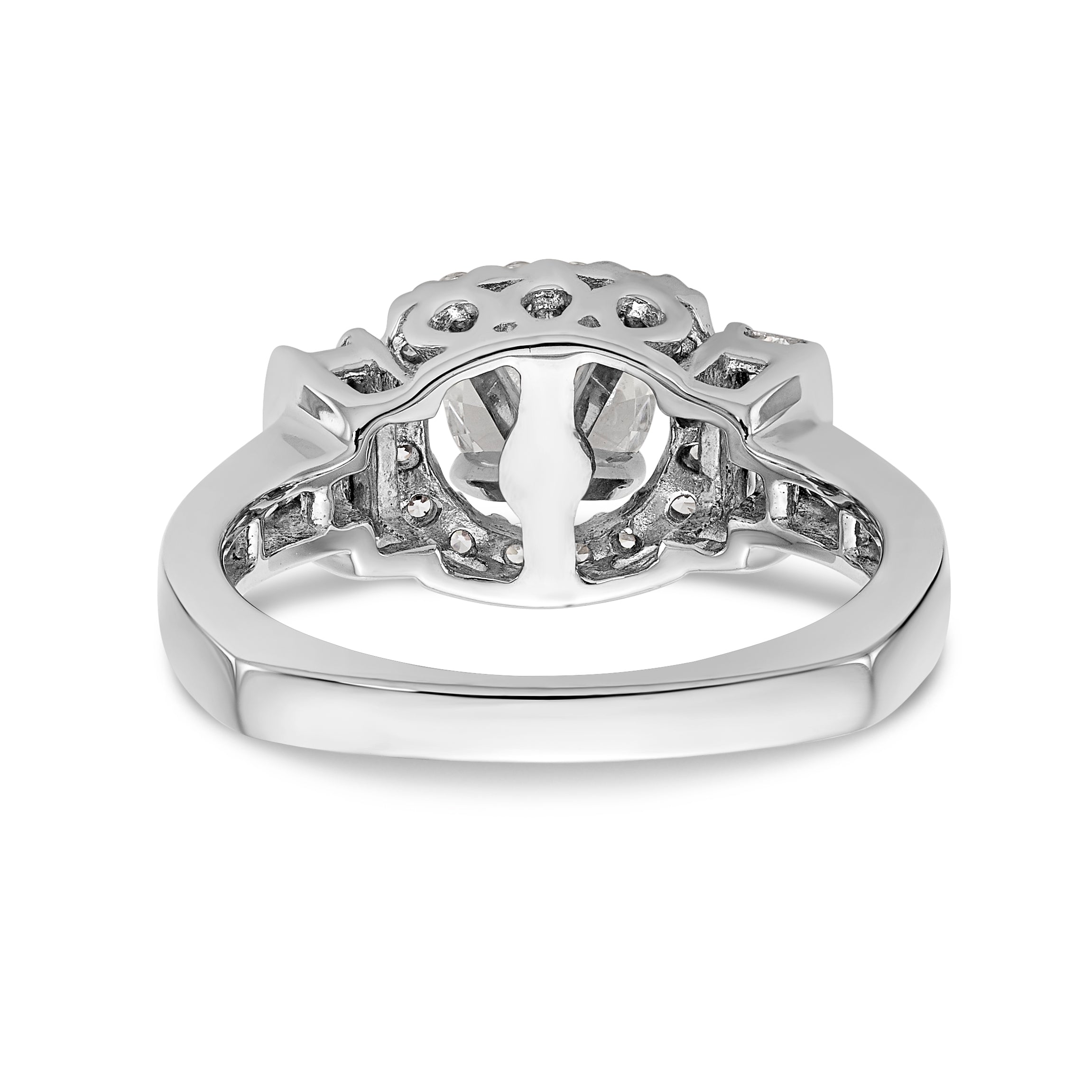 14kw Peg Set Simulated Diamond Fancy Halo Engagement Ring