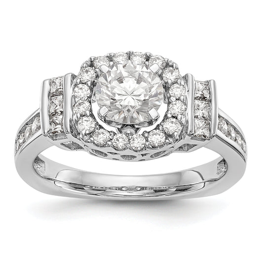 14kw Peg Set Simulated Diamond Fancy Halo Engagement Ring