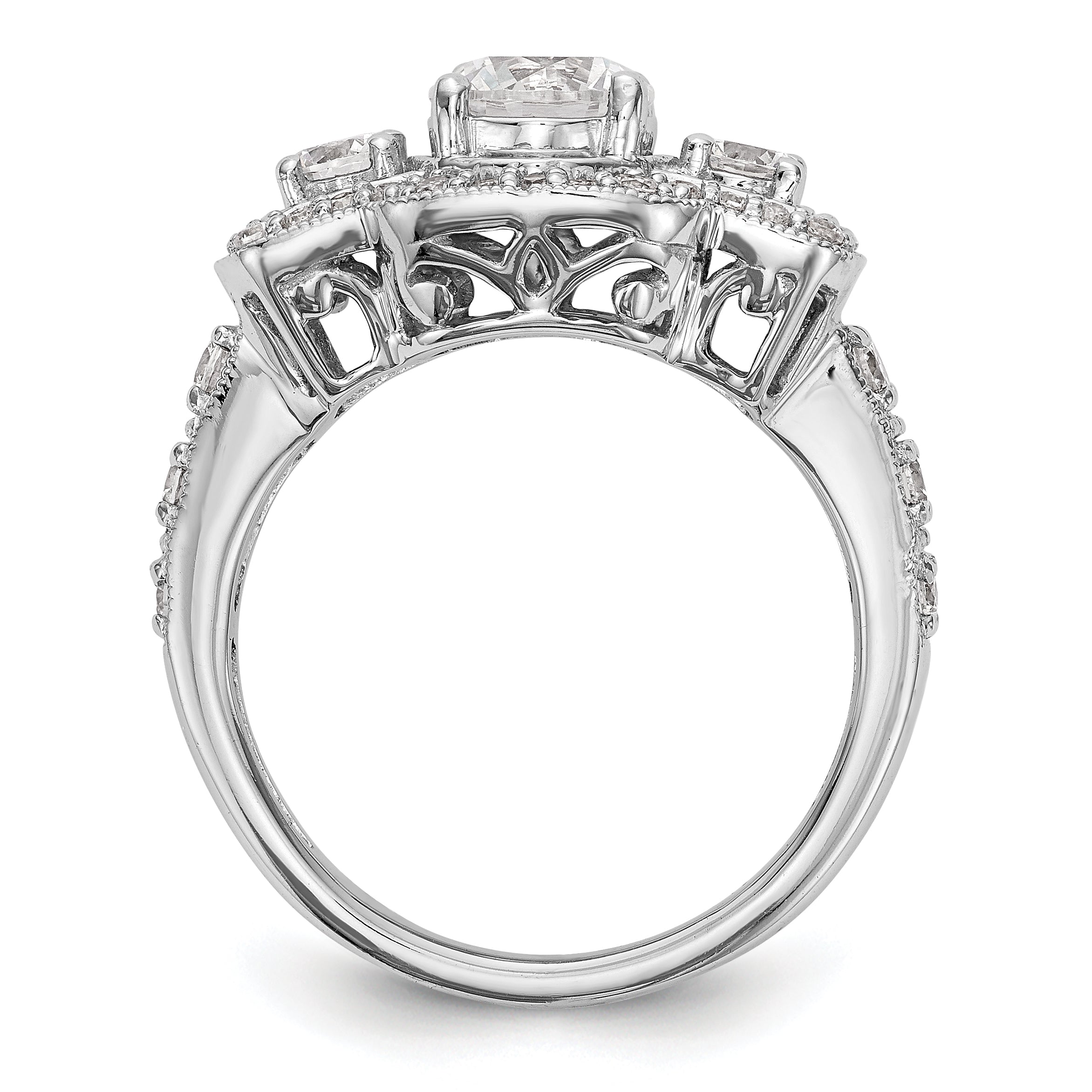 14K White Gold Simulated Diamond Fancy Halo Engagement Ring