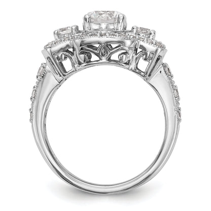 14K White Gold Simulated Diamond Fancy Halo Engagement Ring