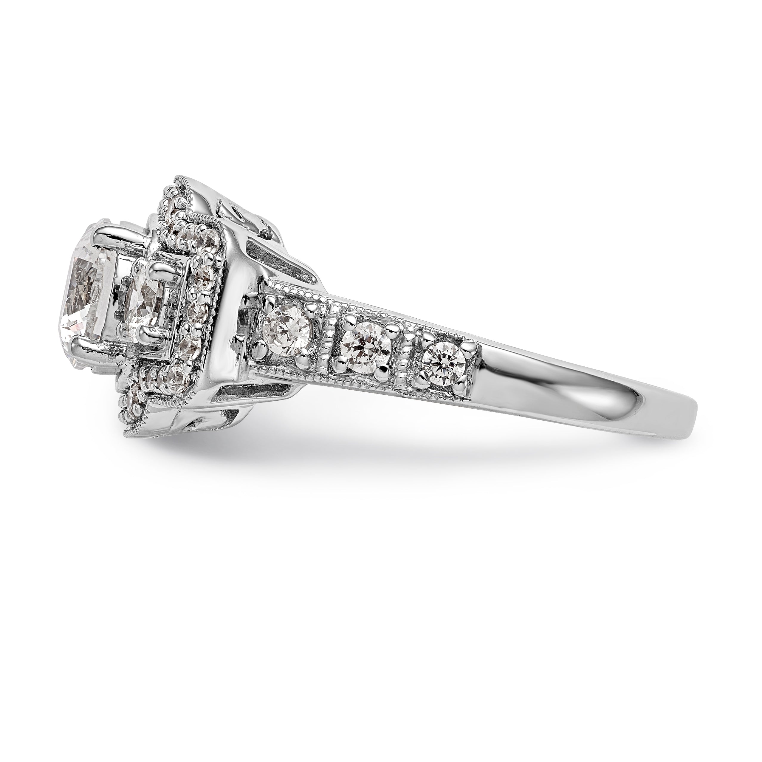 14K White Gold Simulated Diamond Fancy Halo Engagement Ring