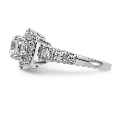 14K White Gold Simulated Diamond Fancy Halo Engagement Ring