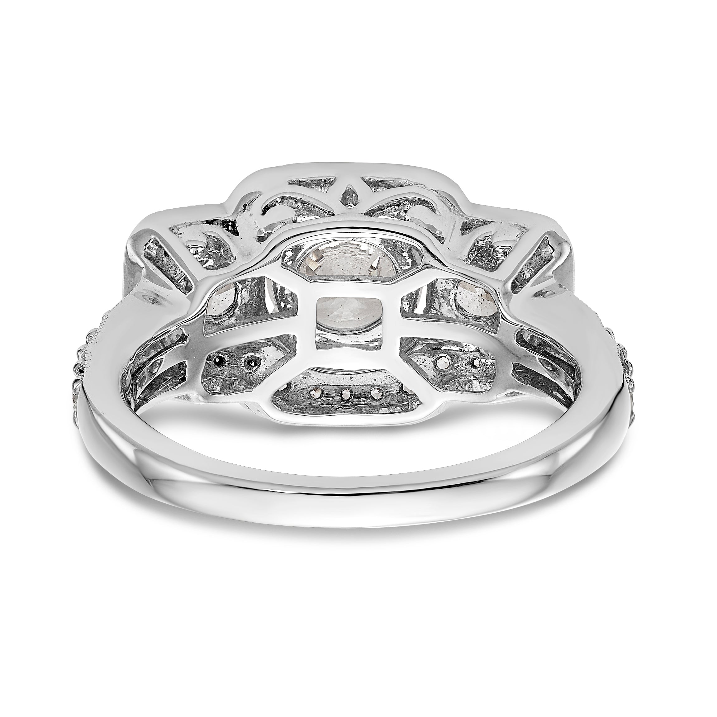 14K White Gold Simulated Diamond Fancy Halo Engagement Ring