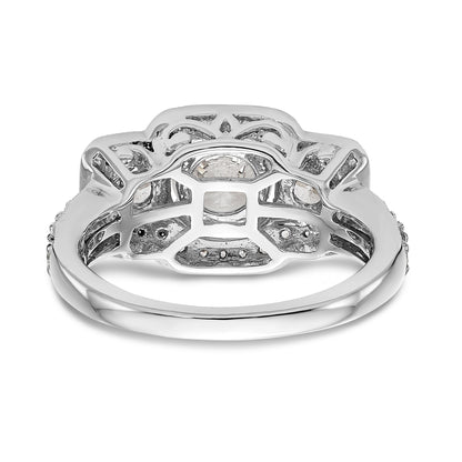 14K White Gold Simulated Diamond Fancy Halo Engagement Ring