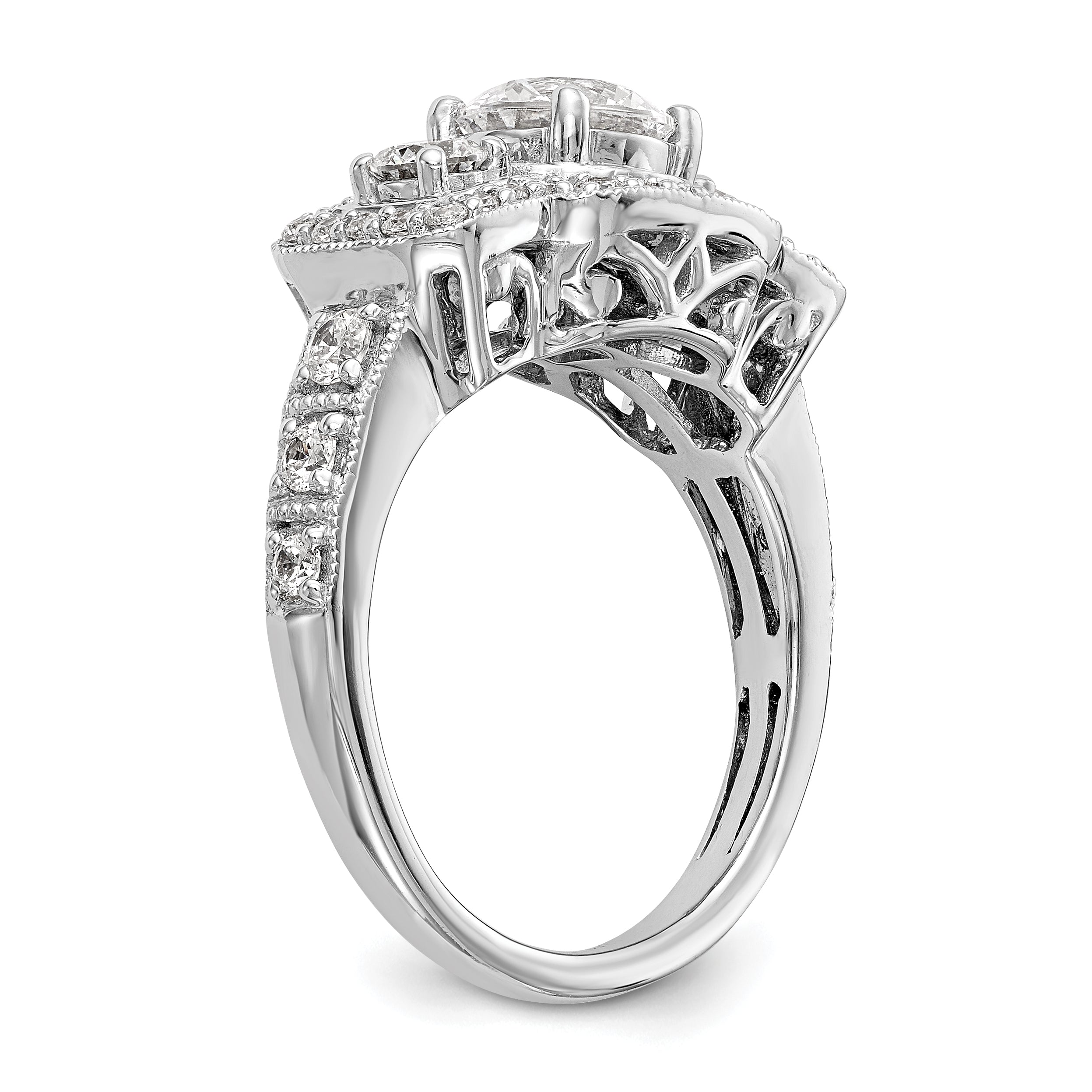 14K White Gold Simulated Diamond Fancy Halo Engagement Ring