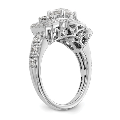14K White Gold Simulated Diamond Fancy Halo Engagement Ring