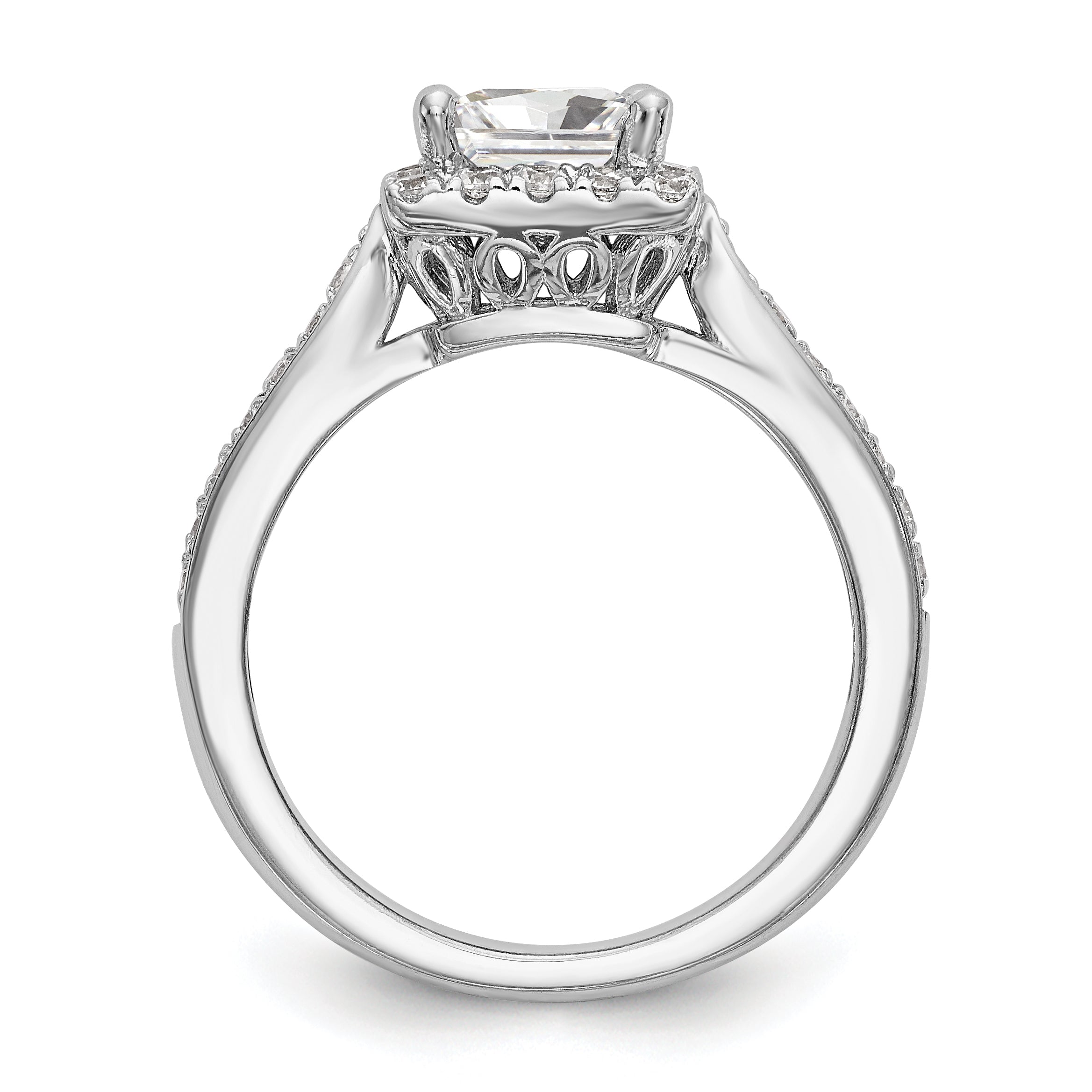 14K White Gold Diamond Princess CZ Square Halo Engagement Ring