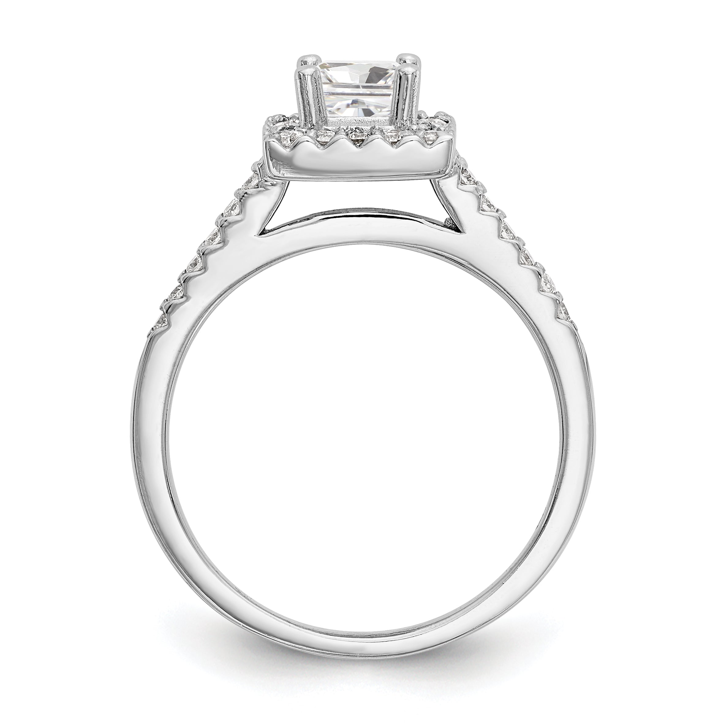 14K White Gold Diamond Princess CZ Square Halo Engagement Ring