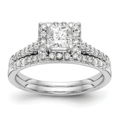 14K White Gold Diamond Princess CZ Square Halo Engagement Ring