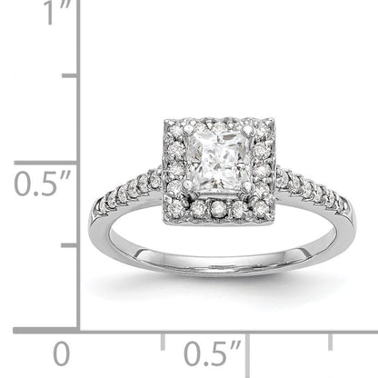 14K White Gold Diamond Princess CZ Square Halo Engagement Ring