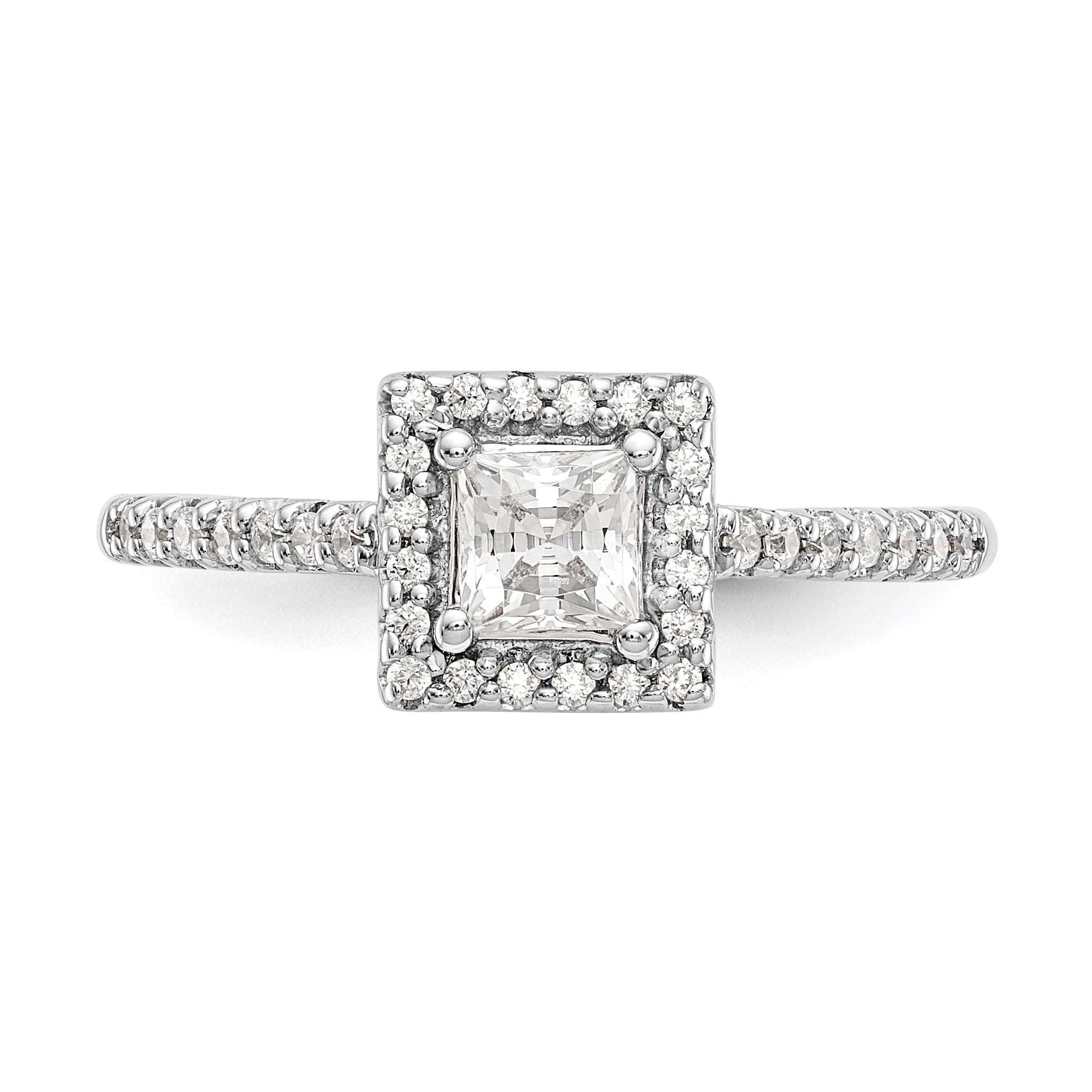 14K White Gold Diamond Princess CZ Square Halo Engagement Ring