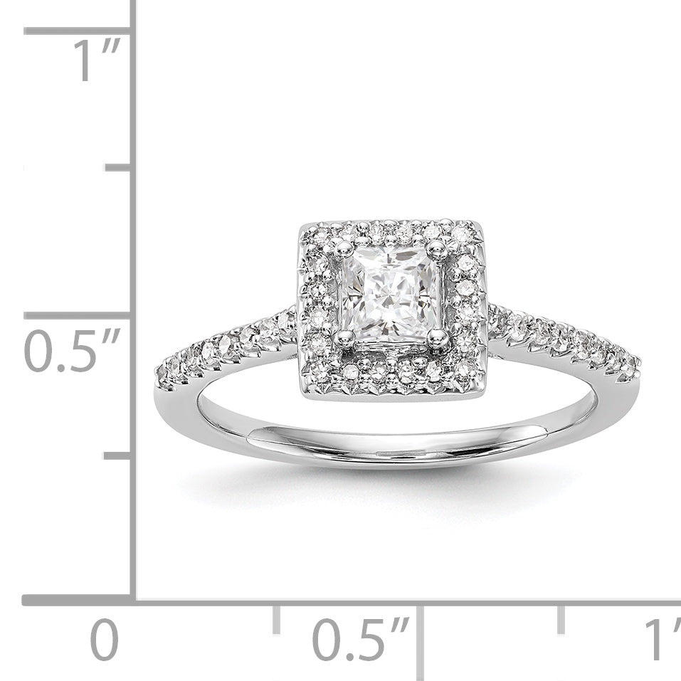 14K White Gold Diamond Princess CZ Square Halo Engagement Ring