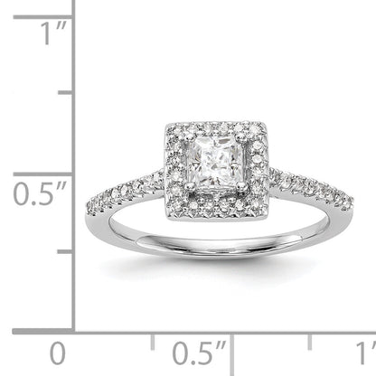 14K White Gold Diamond Princess CZ Square Halo Engagement Ring