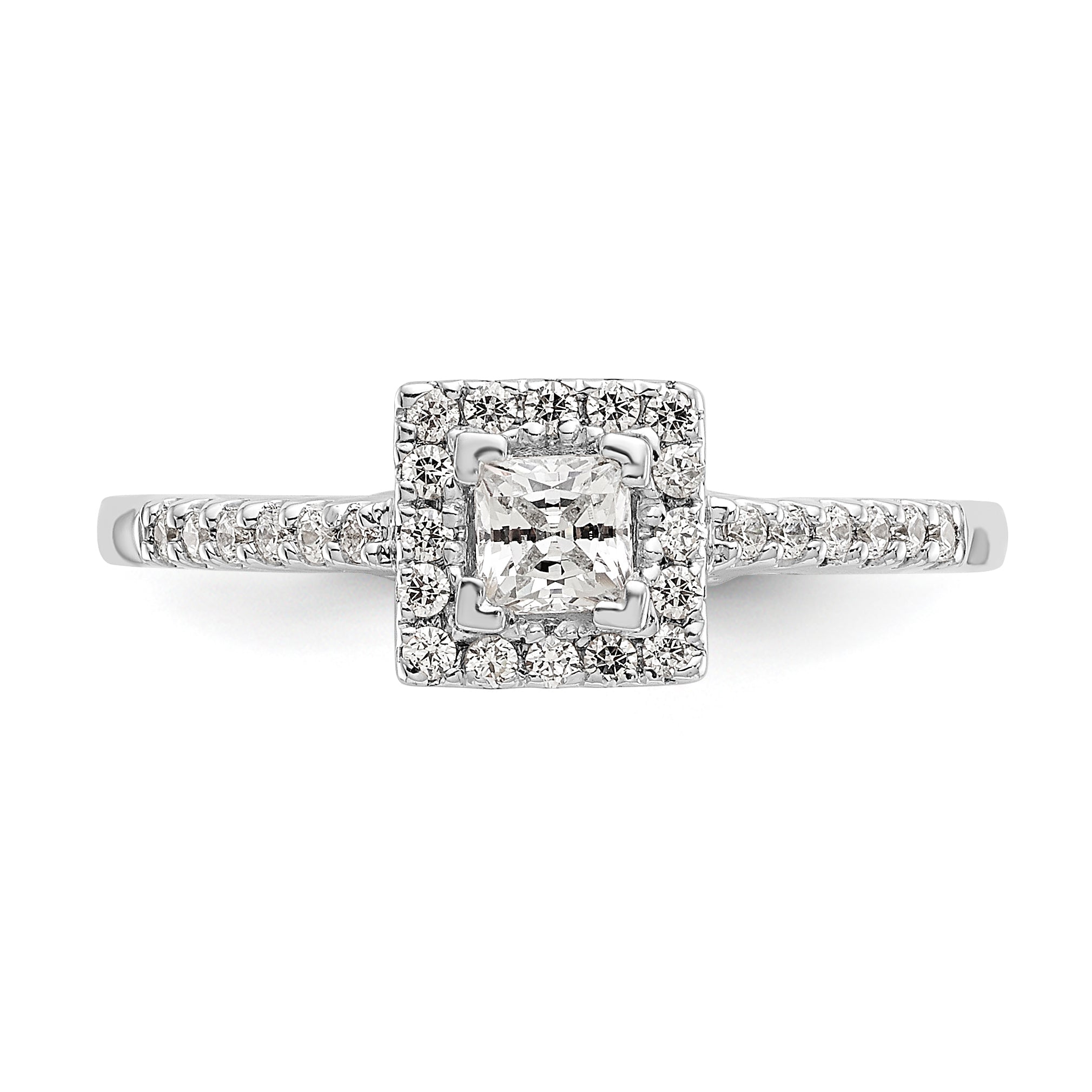 14K White Gold Diamond Princess CZ Square Halo Engagement Ring