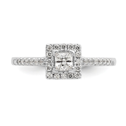 14K White Gold Diamond Princess CZ Square Halo Engagement Ring