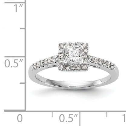 14K White Gold Diamond Princess CZ Square Halo Engagement Ring