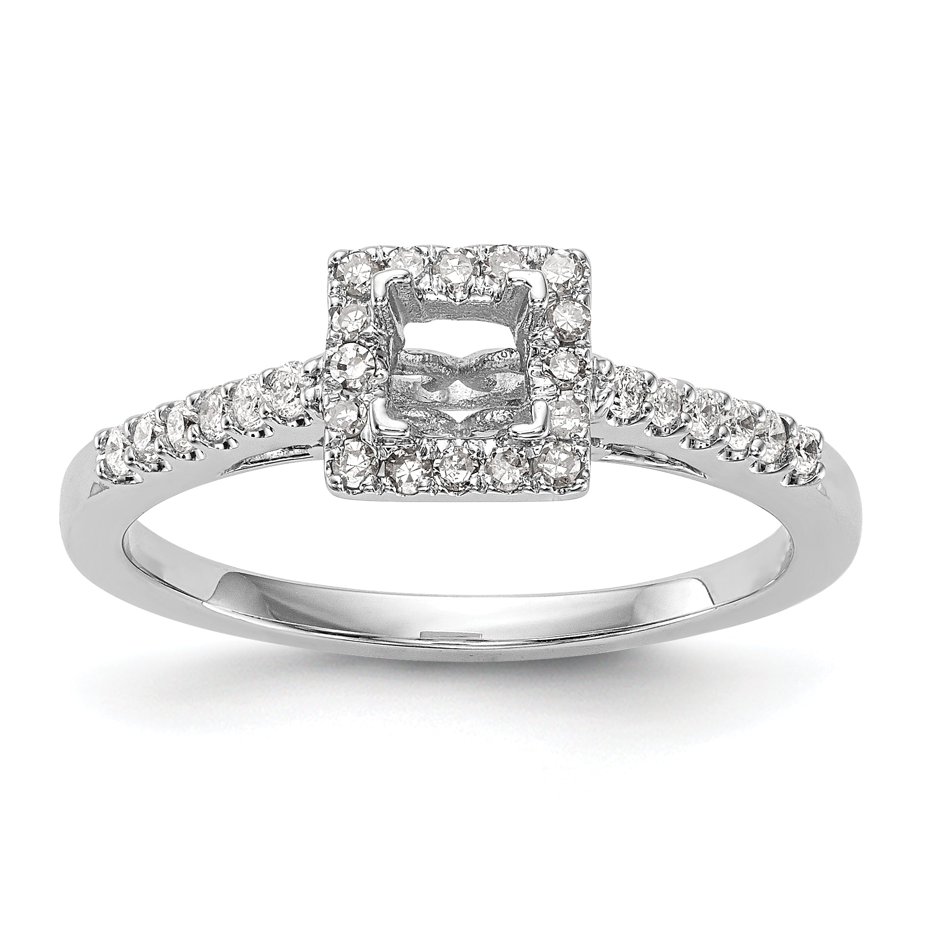 14K White Gold Diamond Princess CZ Square Halo Engagement Ring