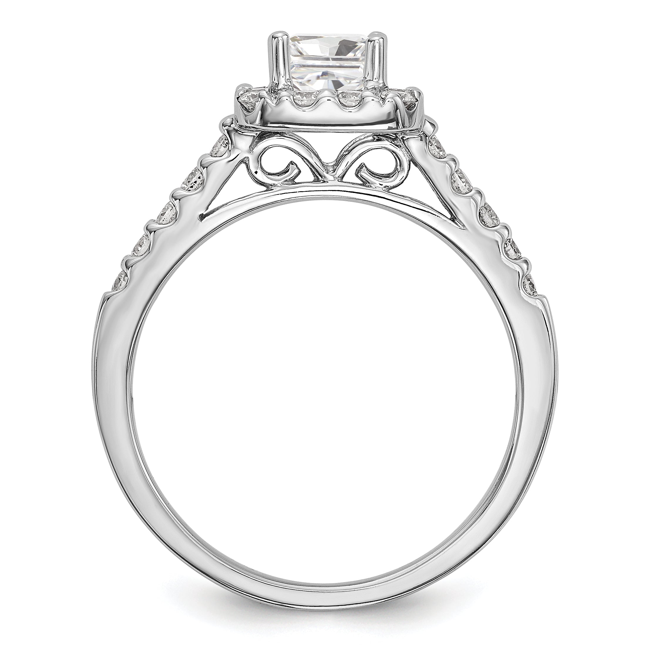 14K White Gold Diamond Princess CZ Square Halo Engagement Ring