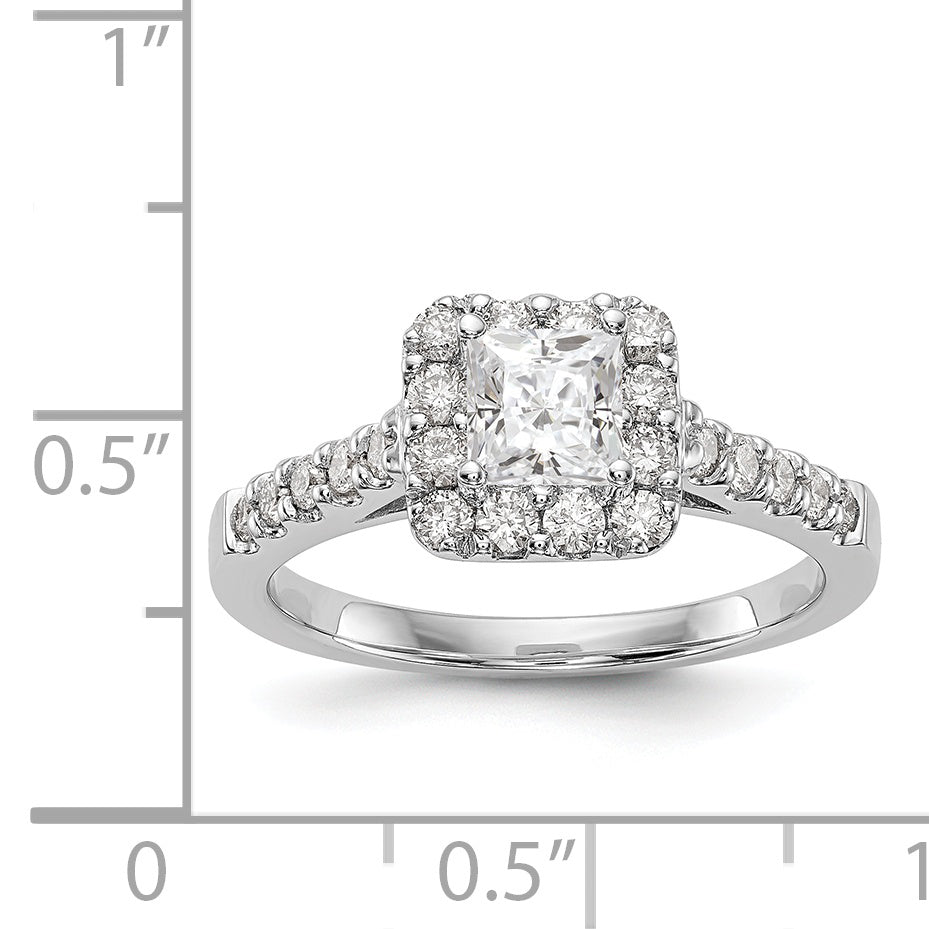 14K White Gold Diamond Princess CZ Square Halo Engagement Ring