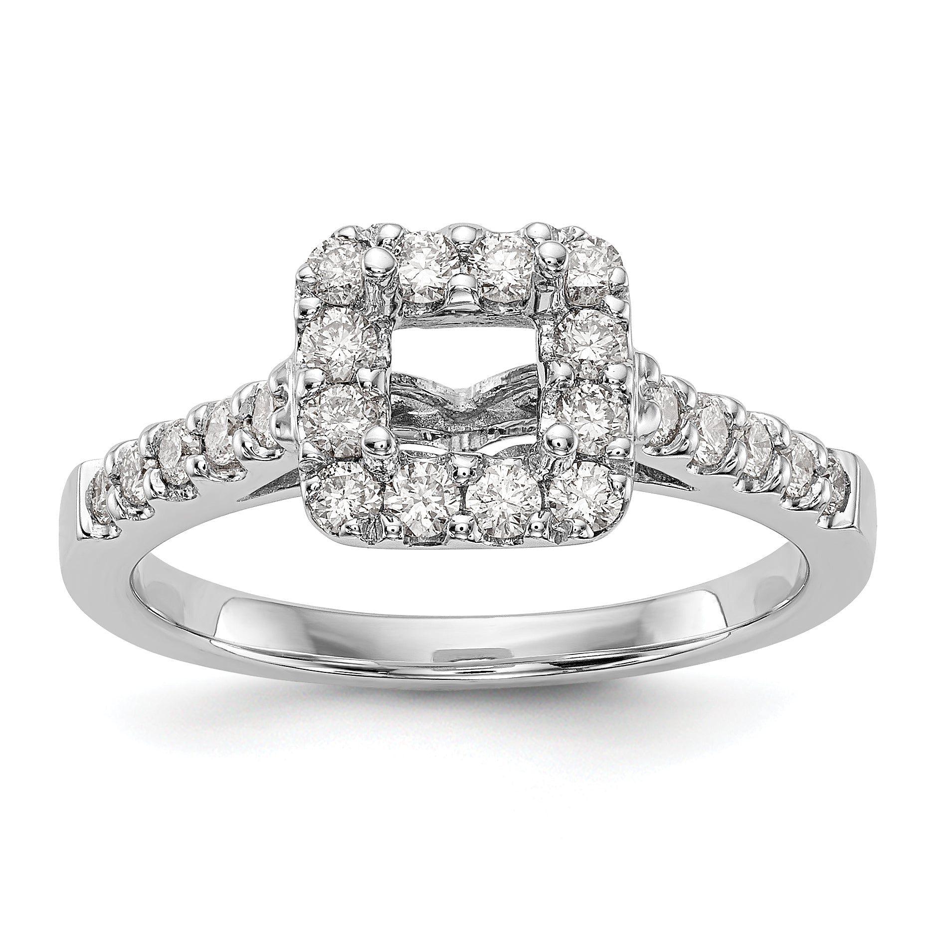 14K White Gold Diamond Princess CZ Square Halo Engagement Ring