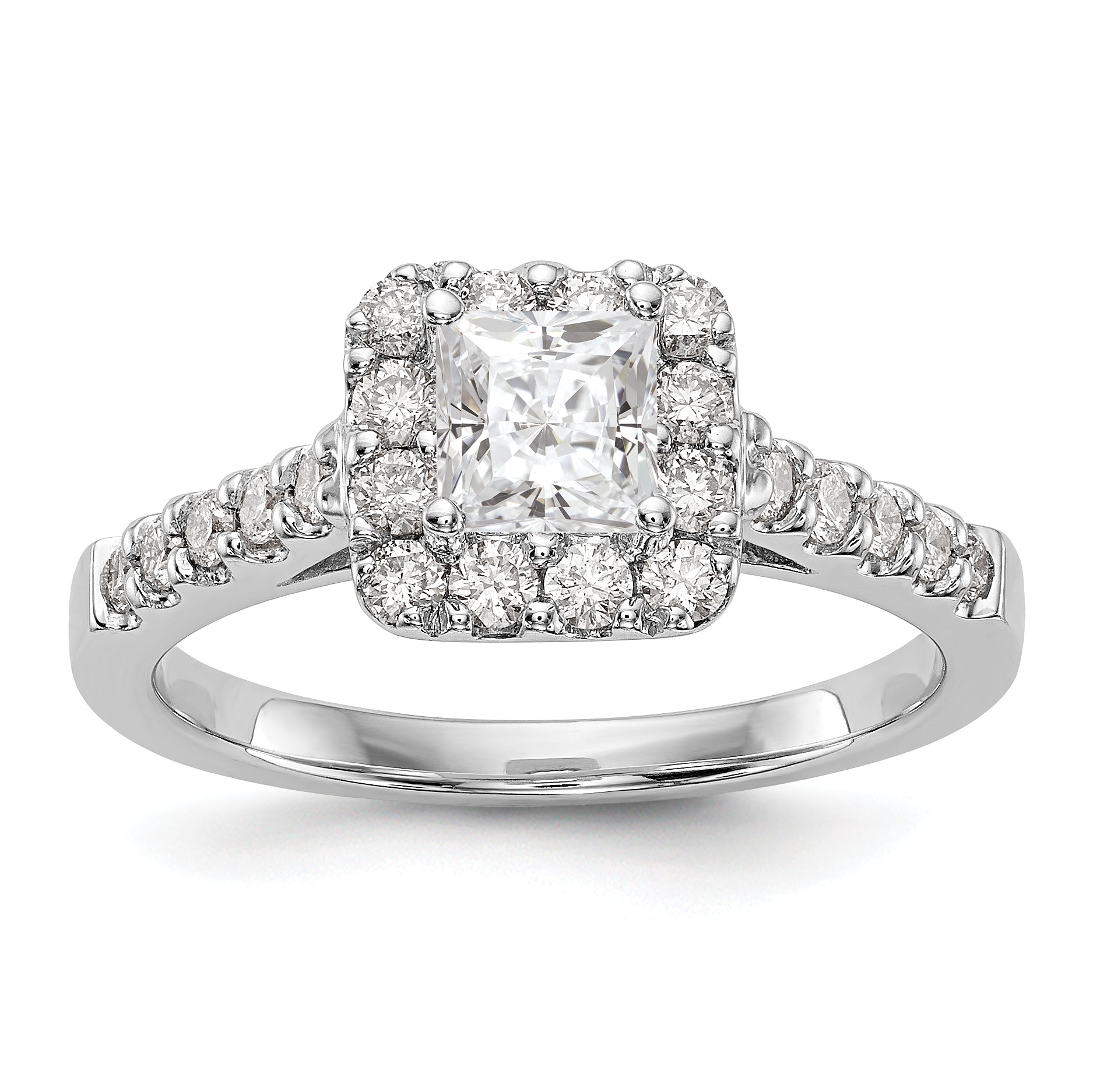 14K White Gold Diamond Princess CZ Square Halo Engagement Ring