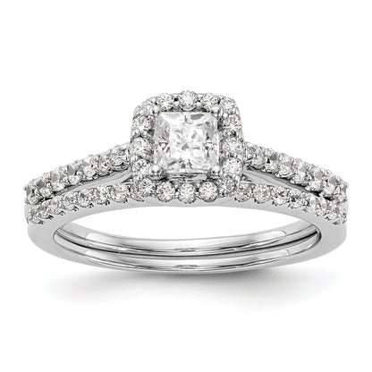 14K White Gold Diamond Princess CZ Square Halo Engagement Ring