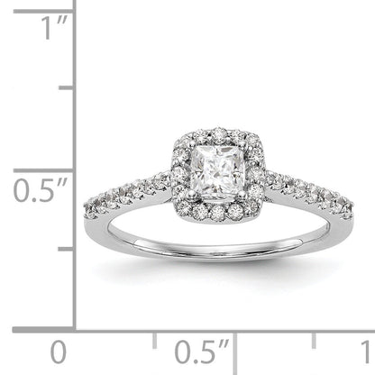14K White Gold Diamond Princess CZ Square Halo Engagement Ring