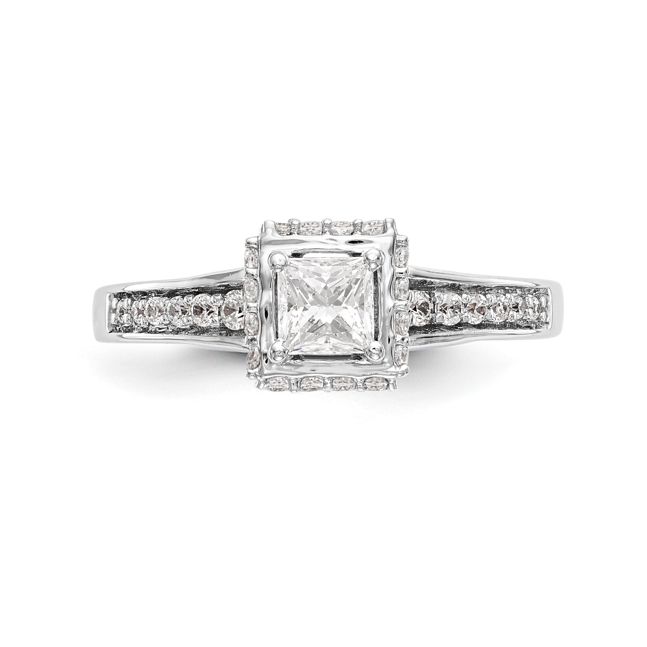 14K White Gold Diamond Princess CZ Square Halo Engagement Ring